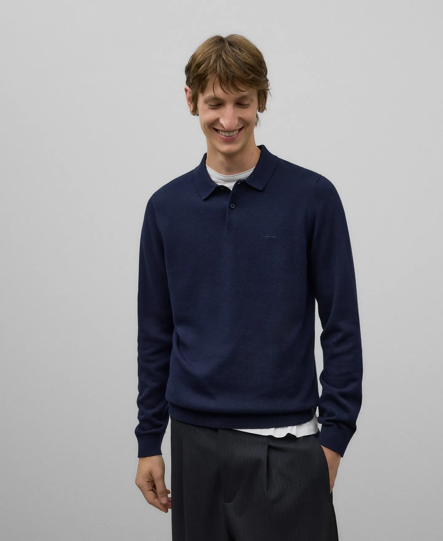 Polo manga larga algodón lana hombre