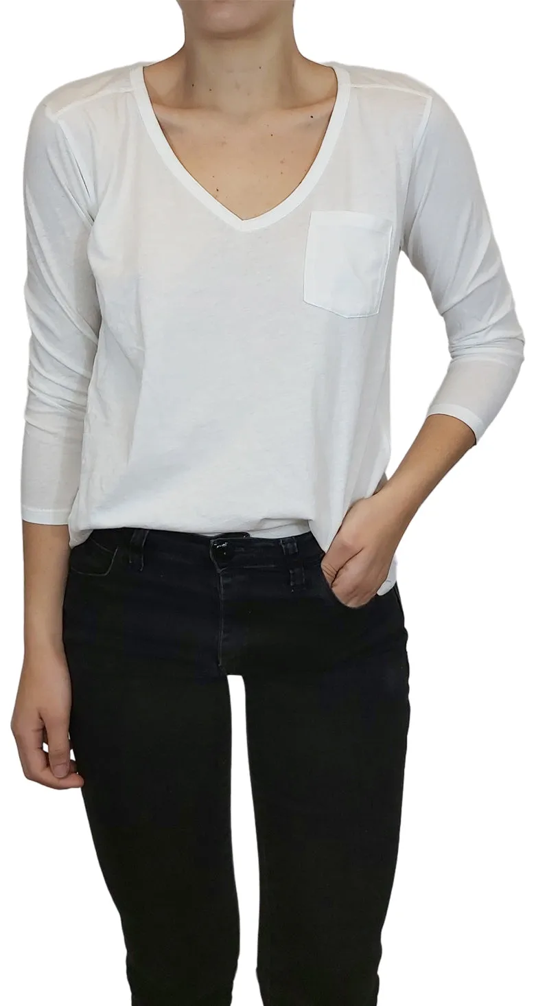 QÜINA Polera Blanca Bolsillo Delantero