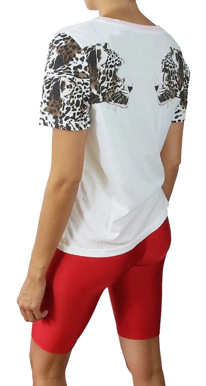 QÜINA Polera Blanca Leopardos