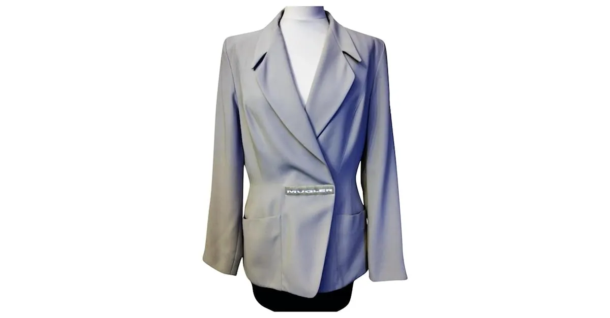 Thierry Mugler CHAQUETA MUGLER CREPÉ SUAVE GRÁFICO CRUZADO T FIRMADA 38/40 Beige 
