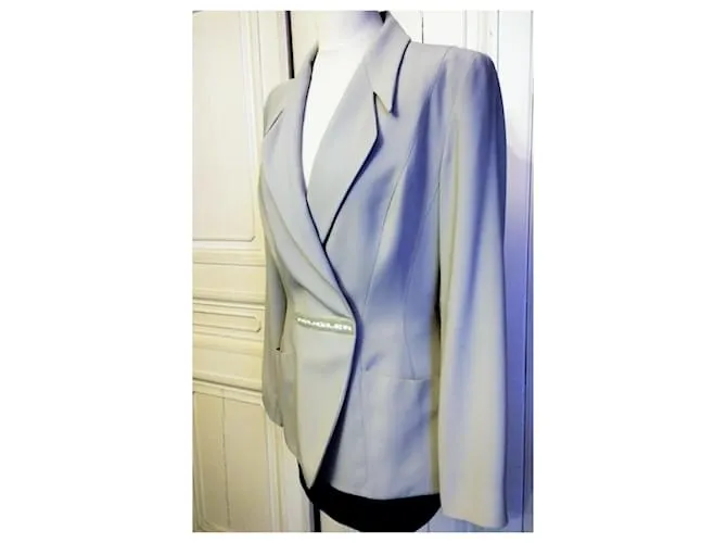 Thierry Mugler CHAQUETA MUGLER CREPÉ SUAVE GRÁFICO CRUZADO T FIRMADA 38/40 Beige 