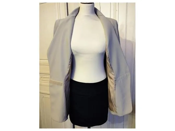 Thierry Mugler CHAQUETA MUGLER CREPÉ SUAVE GRÁFICO CRUZADO T FIRMADA 38/40 Beige 