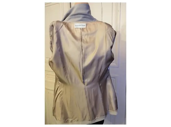 Thierry Mugler CHAQUETA MUGLER CREPÉ SUAVE GRÁFICO CRUZADO T FIRMADA 38/40 Beige 