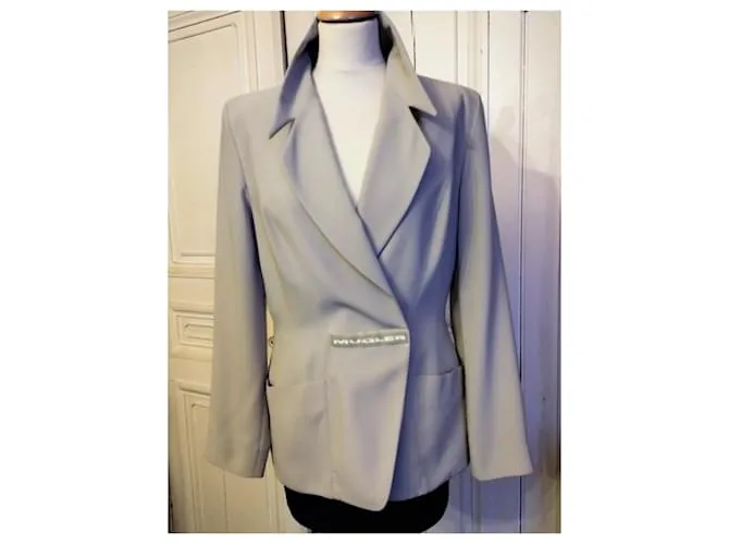 Thierry Mugler CHAQUETA MUGLER CREPÉ SUAVE GRÁFICO CRUZADO T FIRMADA 38/40 Beige 
