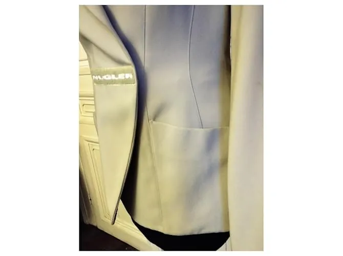 Thierry Mugler CHAQUETA MUGLER CREPÉ SUAVE GRÁFICO CRUZADO T FIRMADA 38/40 Beige 
