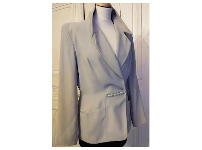 Thierry Mugler CHAQUETA MUGLER CREPÉ SUAVE GRÁFICO CRUZADO T FIRMADA 38/40 Beige 