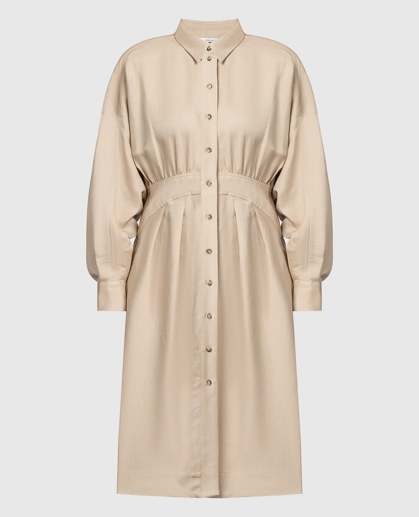 Twinset Beige linen shirt dress with drape
