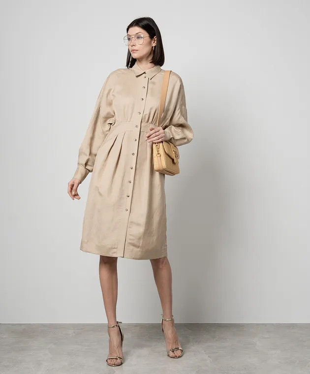 Twinset Beige linen shirt dress with drape