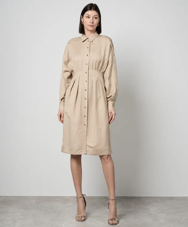 Twinset Beige linen shirt dress with drape
