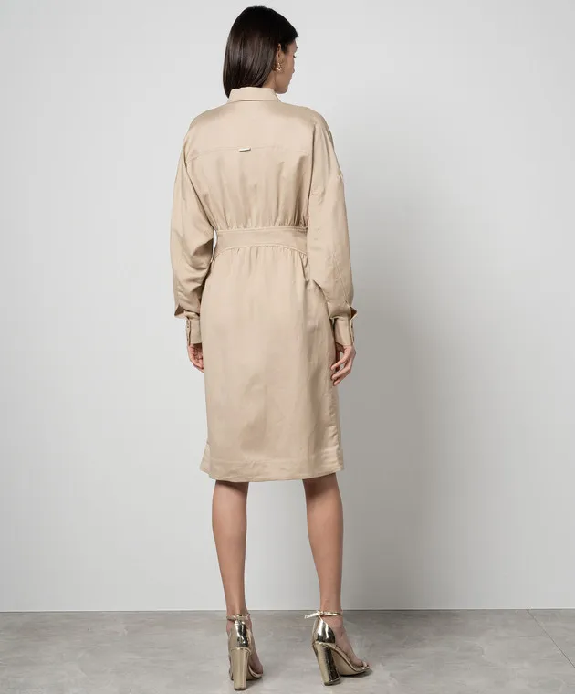 Twinset Beige linen shirt dress with drape