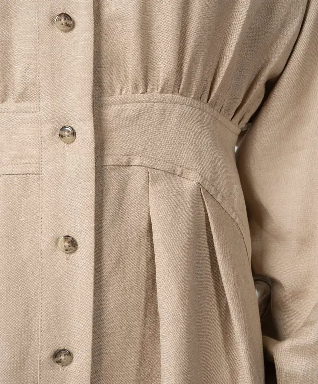 Twinset Beige linen shirt dress with drape