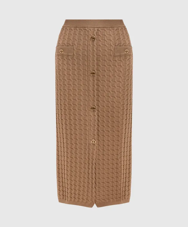 Twinset Beige skirt in a textured pattern with a logo