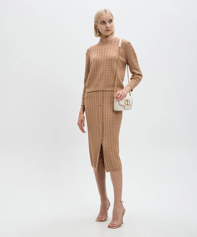 Twinset Beige skirt in a textured pattern with a logo