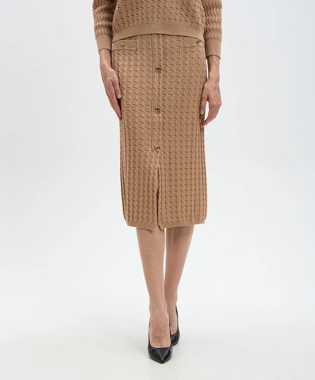 Twinset Beige skirt in a textured pattern with a logo