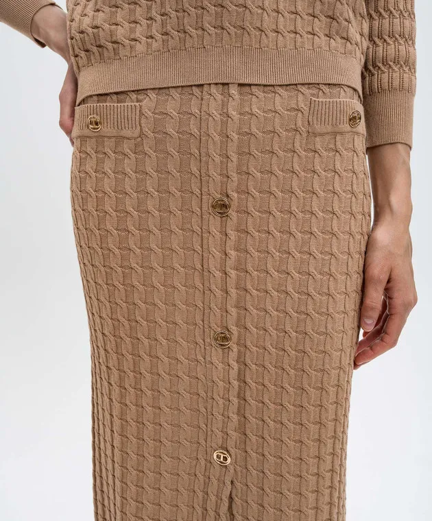 Twinset Beige skirt in a textured pattern with a logo