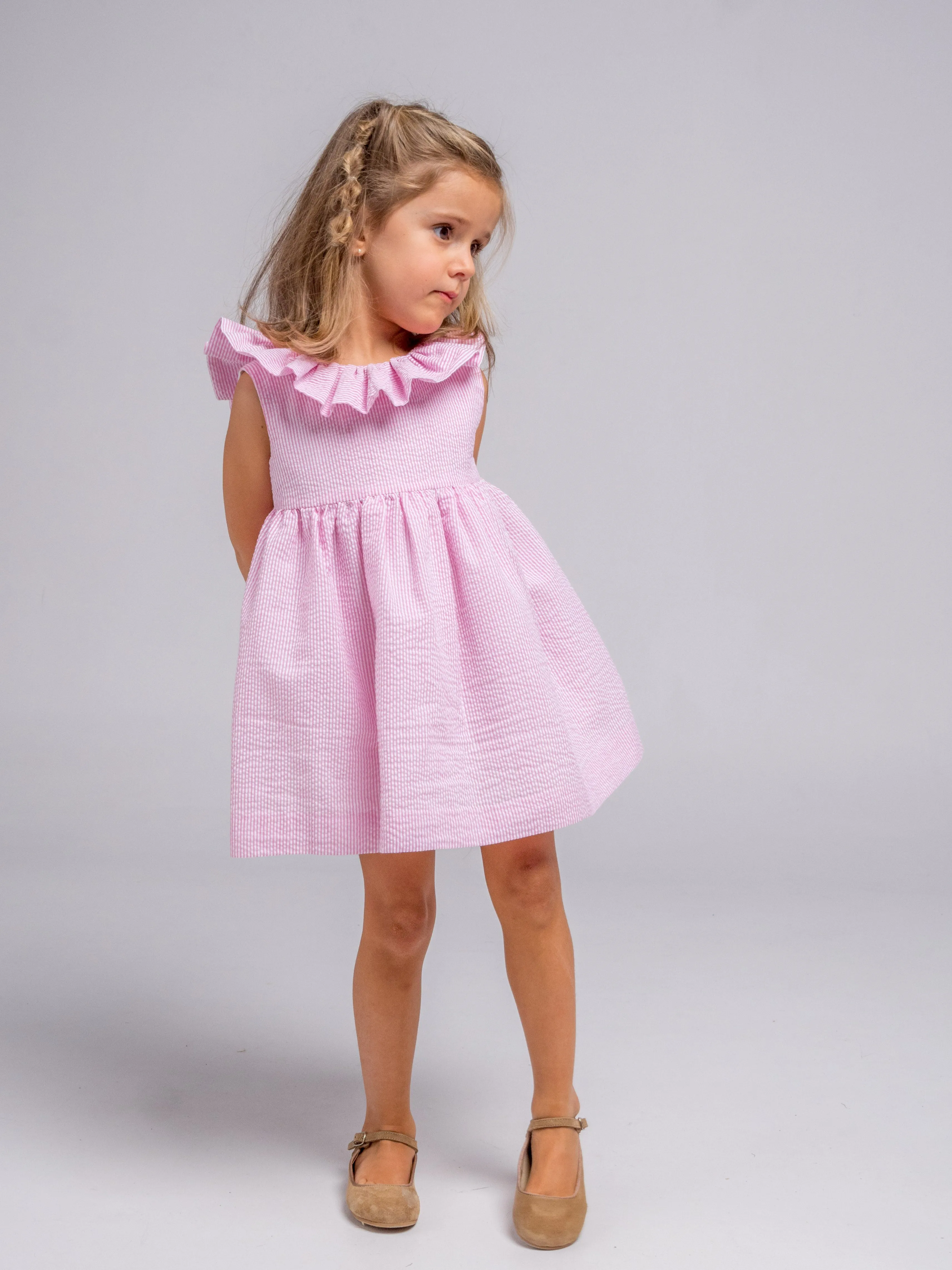 Vestido rayas fresa