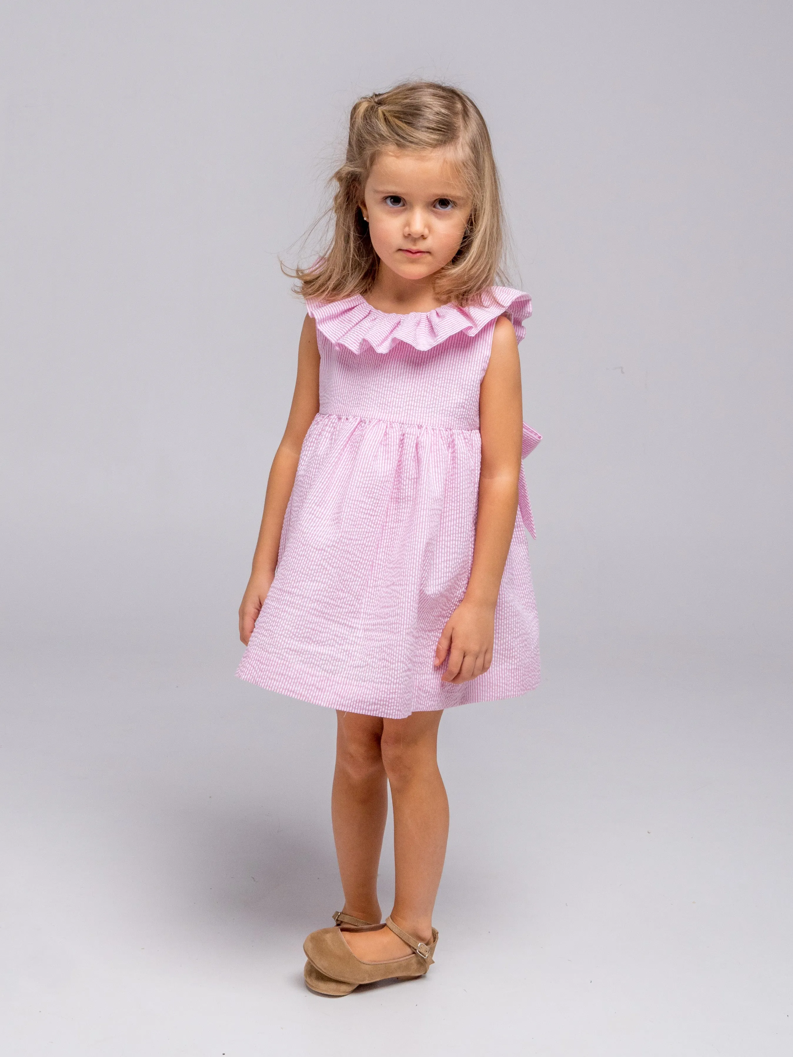 Vestido rayas fresa