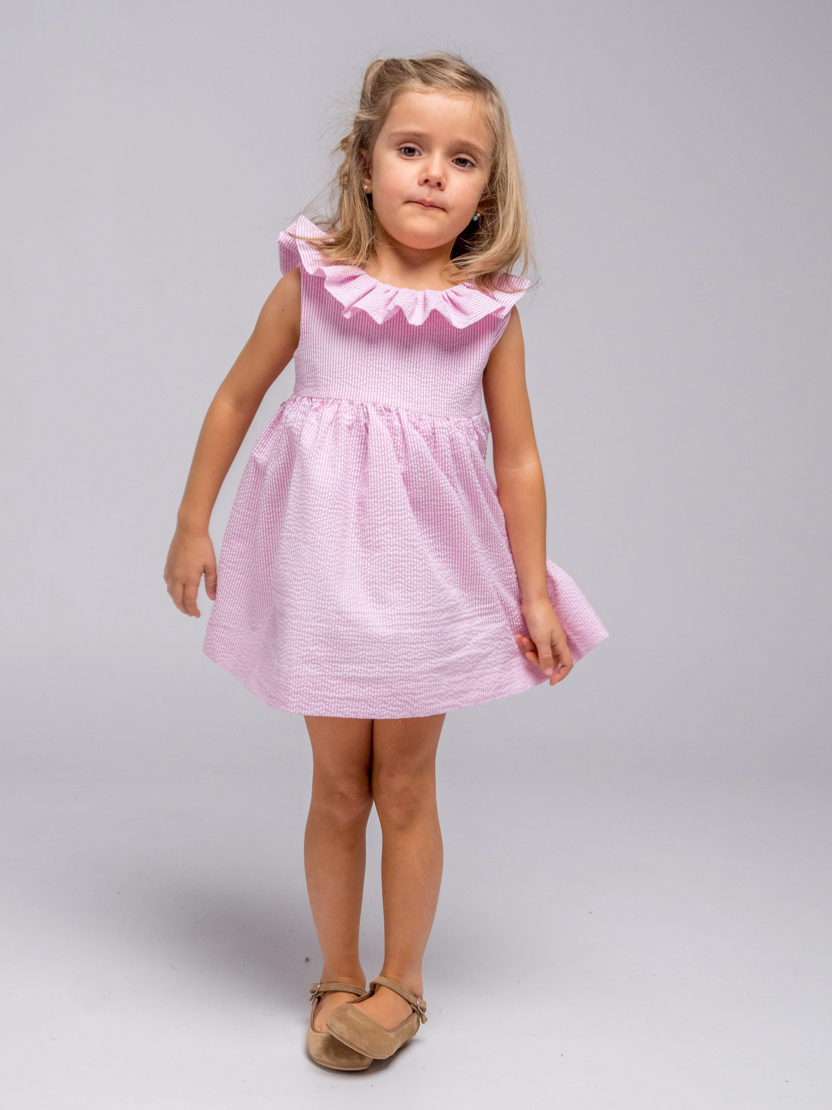 Vestido rayas fresa