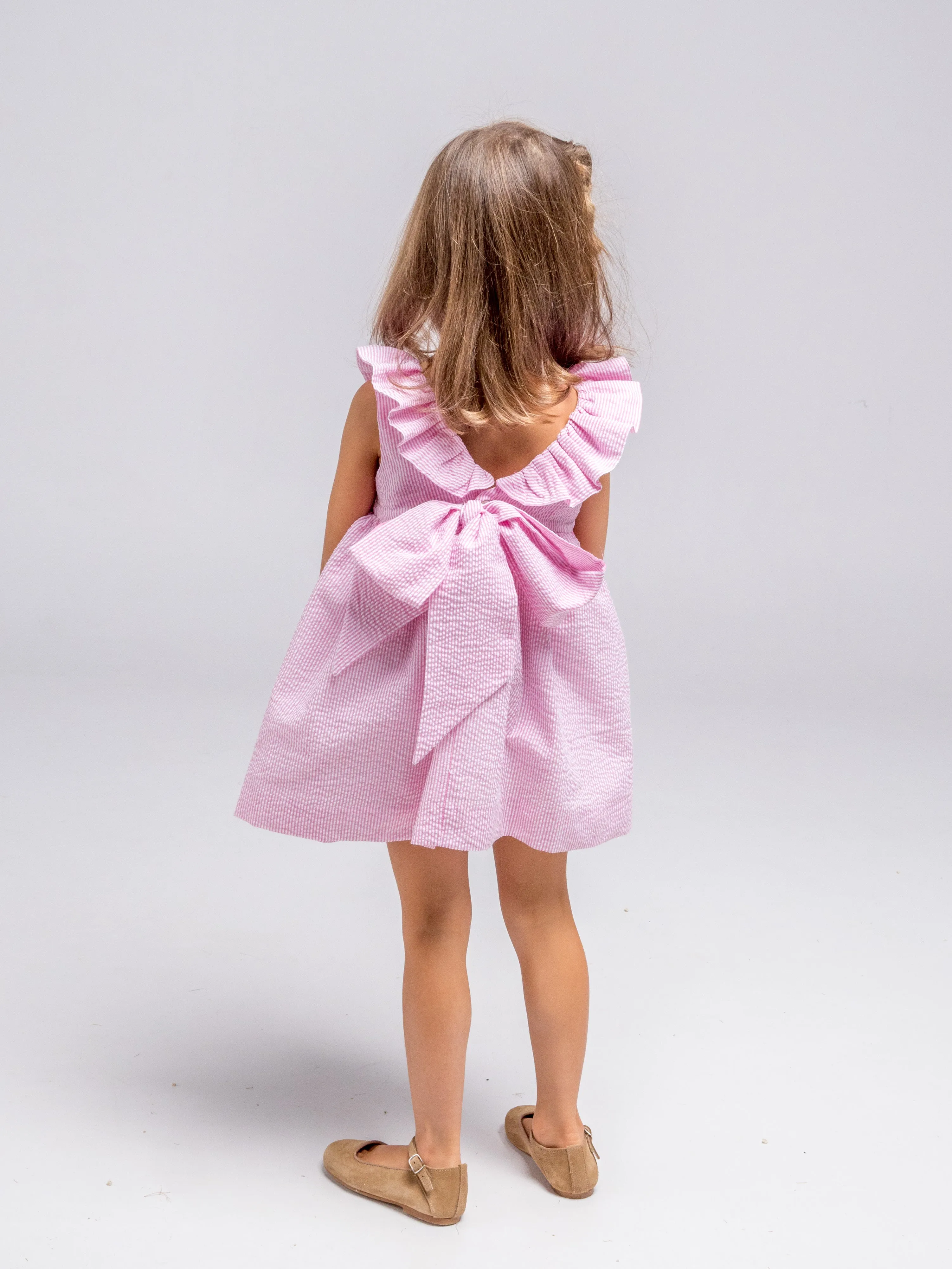 Vestido rayas fresa