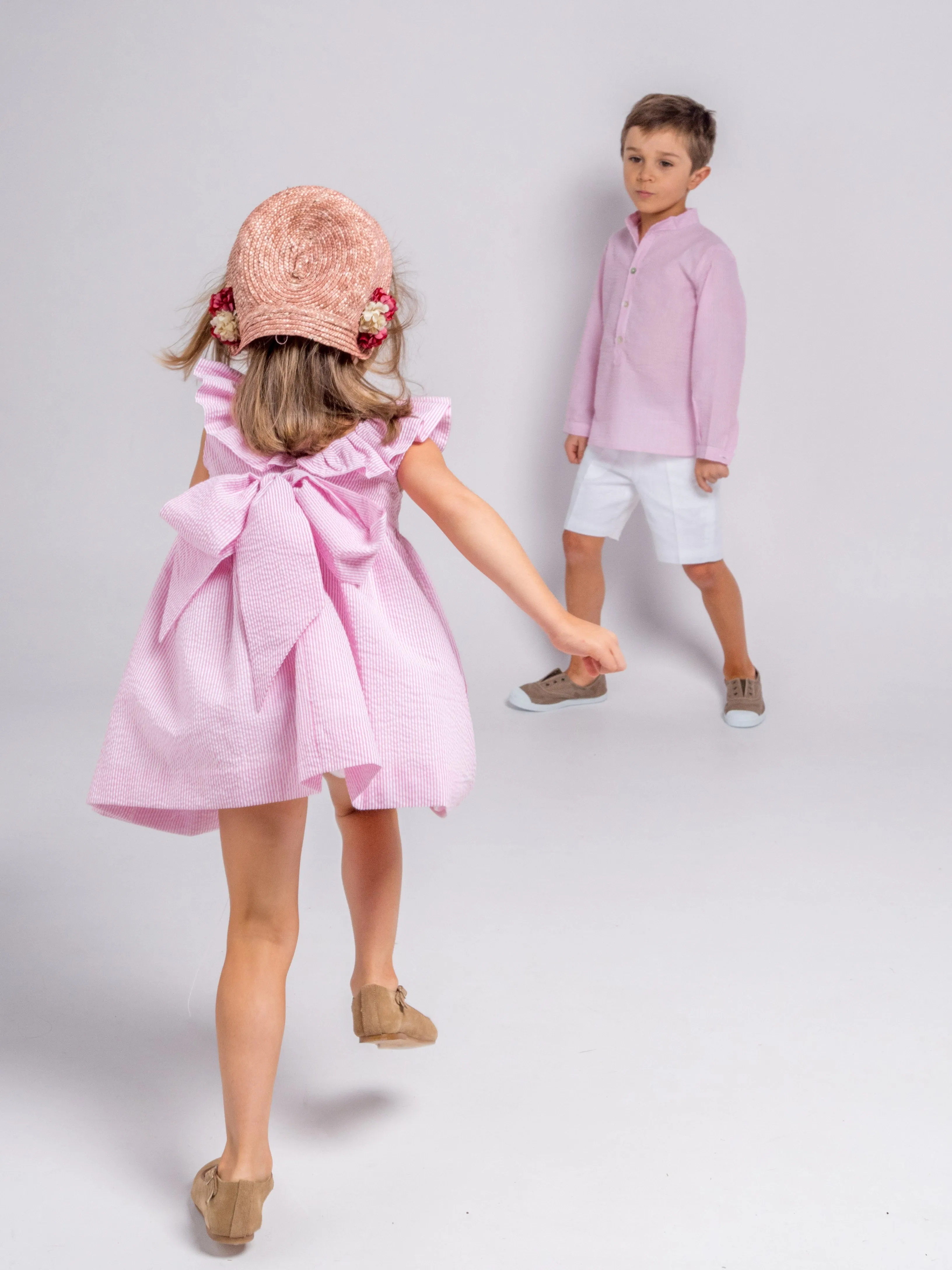 Vestido rayas fresa
