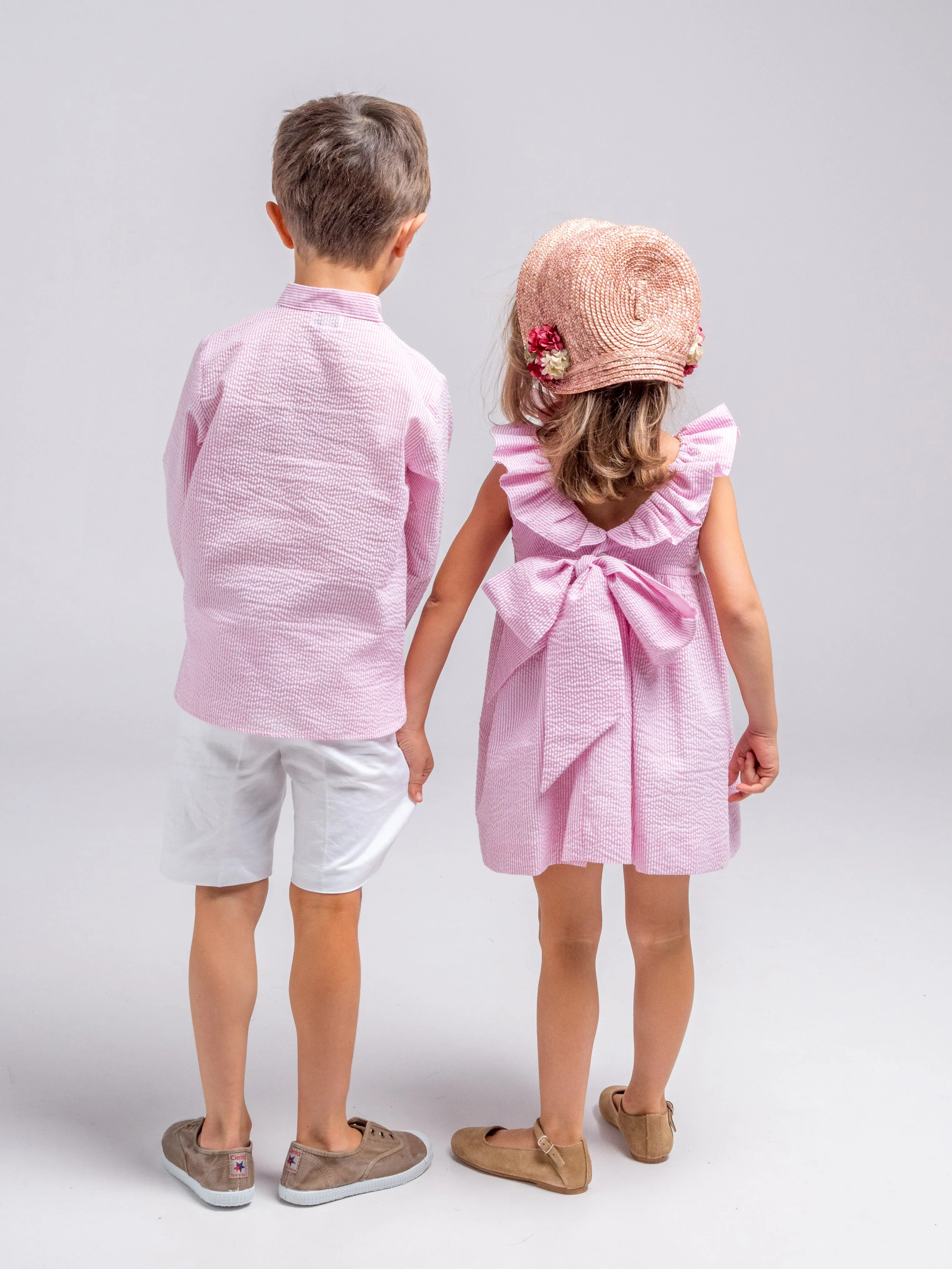 Vestido rayas fresa