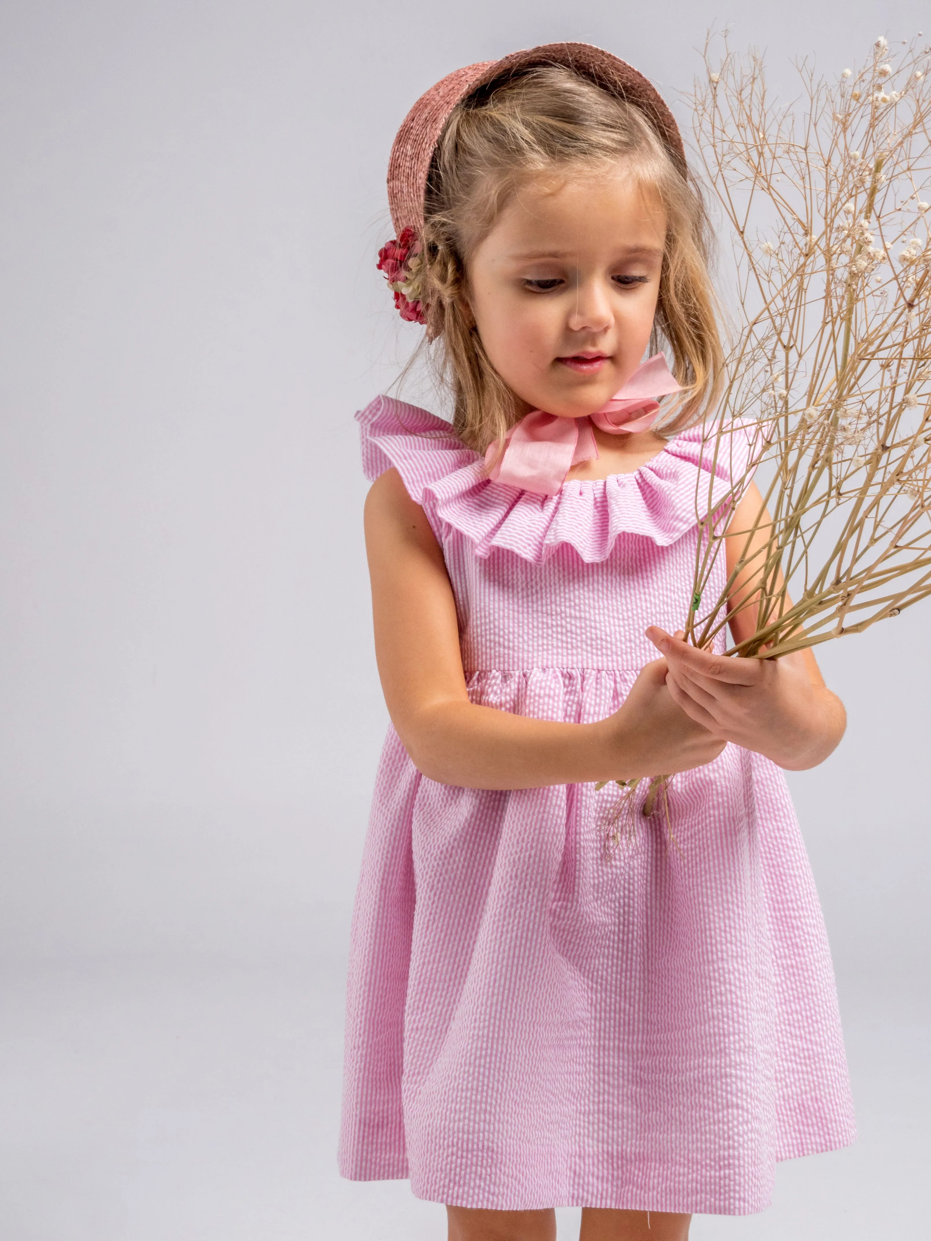 Vestido rayas fresa