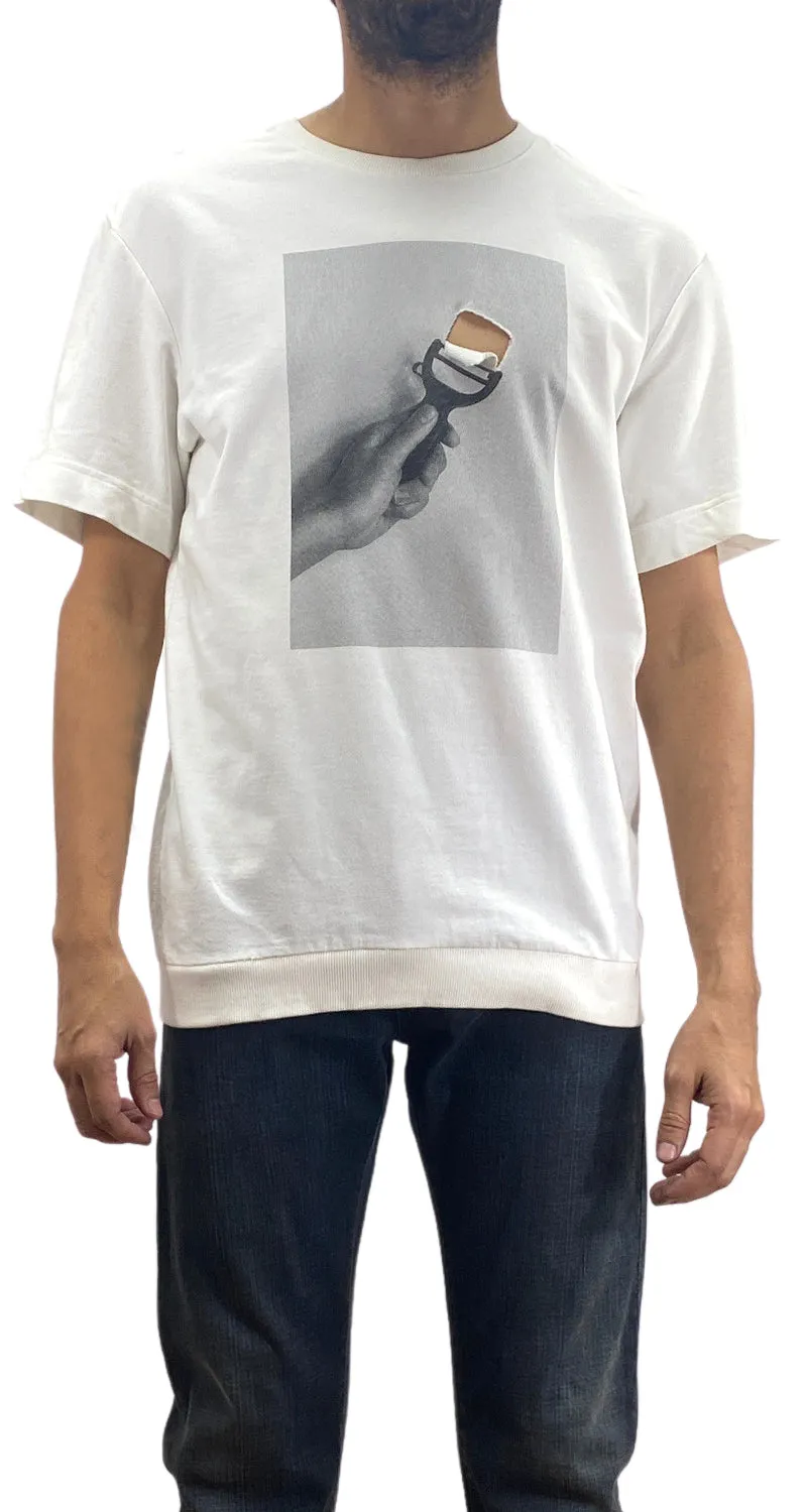 VINTAGE Polera Blanca Estampada